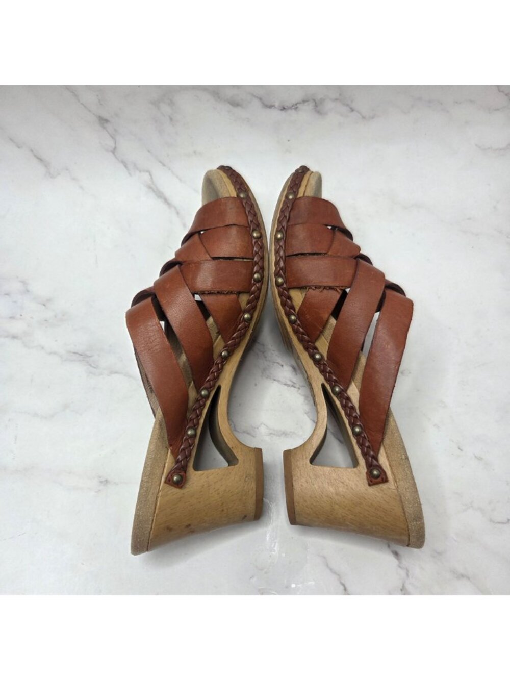 Dansko Tory Brown Braided Leather Sandals Block Heels Clogs Women's 9 (39) - Picture 5 of 10